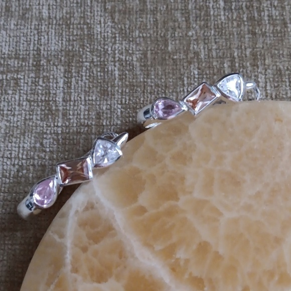 Silver Tone Clear, Gold and Pink Gemstone Leverback Earrings - Picture 1 of 8